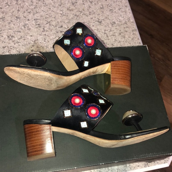 Tory Burch Estella Satin Bejeweled Pearl Block Sandal Sz 5 - Picture 4 of 16